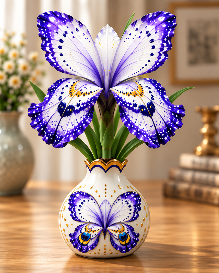 Purple & White butterfly-inspired floral design illustration
