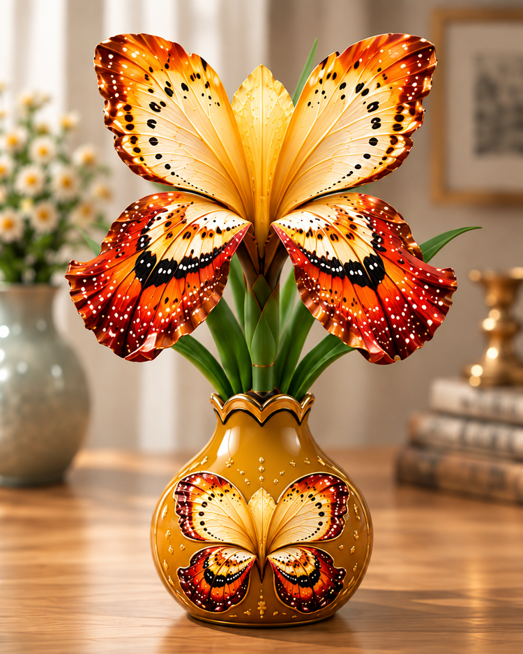 Golden Orange butterfly-inspired floral design illustration