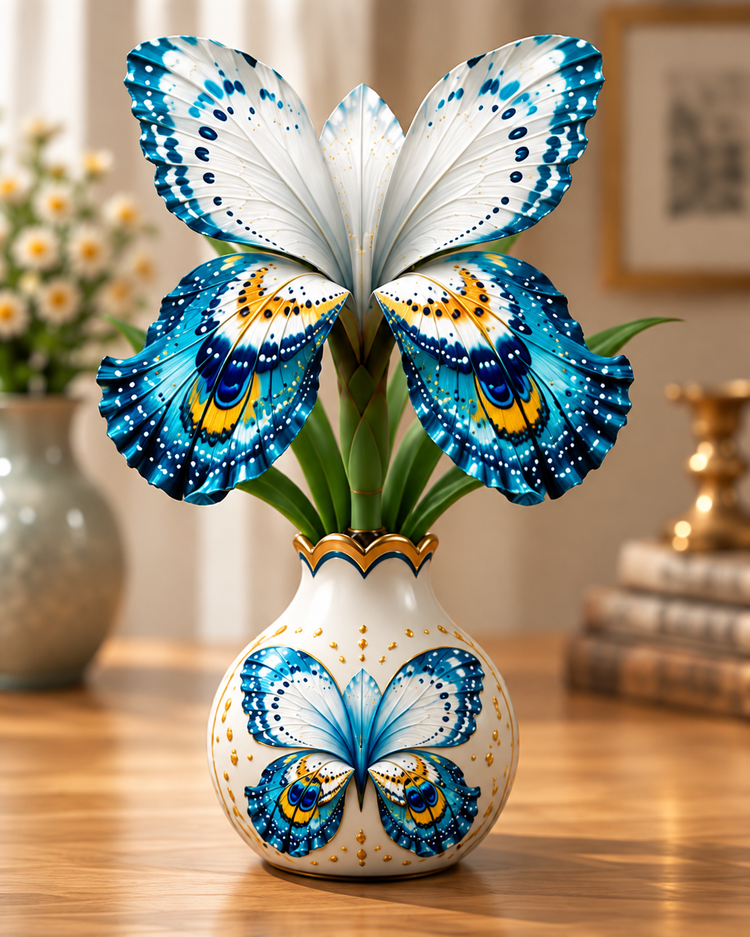 Teal & White butterfly-inspired floral design illustration