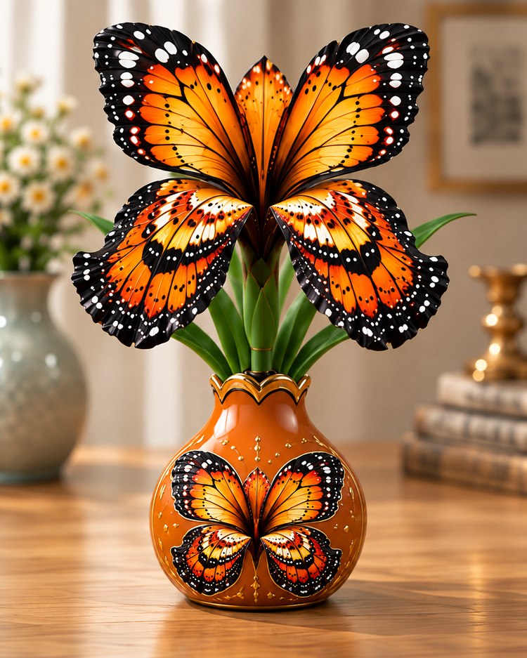 Orange & Black butterfly-inspired floral design illustration